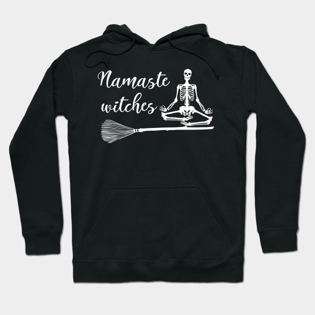 Namaste Witches Yoga Skeletons Funny Halloween Hoodie by MalibuSun